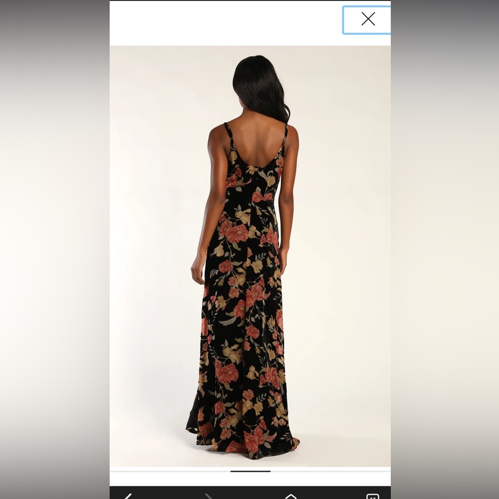 Velvet Floral Black Maxi Dress - Picture 2 of 6